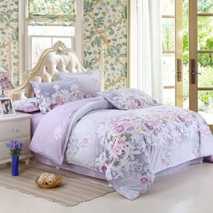 Bedding Set Flores Roxo Folha de Cama Reativa de Cama Roupa de Cama de Cama de Algodão Cobertura COBRETER Capa Gêmeo / Full / Queen size 22-1 LJ200819