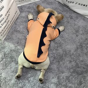 Fransk Bulldog Dinosaur Rolig Kostym Djur Hundkläder För Små Hundar Höst Vinter Varm Chihuahua Hoodies Pug Sweater S-3XL T200710