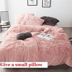 Pink White Fleece Fabric Winter Thick 20 Pure Color Bedding Set Mink Velvet Duvet Cover Bed sheet Bed Linen Pillowcases 4/6pcs 201210