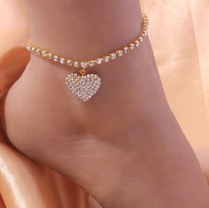 Hjärta Rhinestone Anklets Beach Barefoot Love Pendant Anklet Armband Leg Chain Jewelry for Women Daily Wear Girls Gift