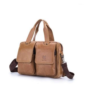 Briefcases TopFight Men's Briefcase Business Fashion Messenger Handbag With 2 Pockets Brand Genuine Leather Vintage 14inch Laptop Soft1