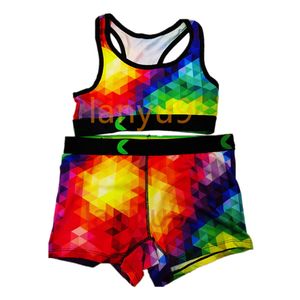 Kvinnors baddräkt 2 -stycken set sport mager andningsbara polyester tryckta trosor boxare badkläder multicolor väst underkläder split baddräkt bikini tank top with''gg''qgeu