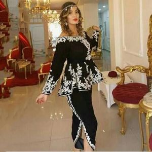 Czarny Marokański Kaftan Caftan Muzułmański Suknie Wieczorowe Płaszcza Scoop Długie Rękawy Aplikacje Dubaj Arabski Turcja Abaya Suknia Islamska