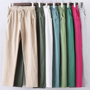 Lace Up Summer Calças Mulheres Sweatpants Pantalon Femme Cores Cores Algodão Linho Harem Pants Casual Plus Size Calças Mulheres C5212 201031