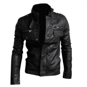 Men's Jackets Wholesale- FS Men's PU Leather Short Jacket Coat Black Size M1