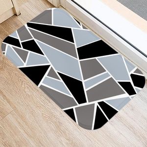 Carpets Grey Blue Geometric Pattern Bath Kitchen Entrance Door Mat Coral Velvet Carpet Doormat Indoor Floor Mats Non-Slip Rug Home Decor