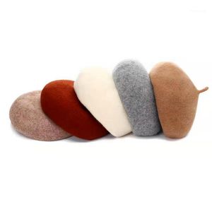 Beanie / Kafatası Kapaklar Kadınlar Kız Bere Fransız Sanatçı Sıcak Yün Kış Beanie Şapka Kap Vintage Düz Şapkalar Çok Renkli Zarif Bayan Kapaklar1