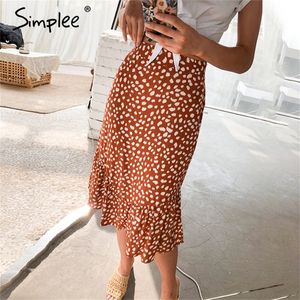 Simplee Elegant leopard print women midi skirt Ruffles high waist female A-line skirt Casual spring summer ladies skirts bottoms LJ200820