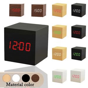 LED Wooden Alarm Clock Watch Table Voice Control Digital Wood Despertador Electronic Desktop USB/AAA Powered Clocks Table Decor