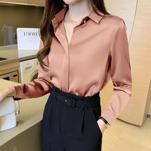 Camisas De Vestir De Mujer al por mayor-Camisas de vestir para hombres para mujer Blusa de manga larga Oficina de la señora Satin Silk Tops Camisa de las mujeres Top