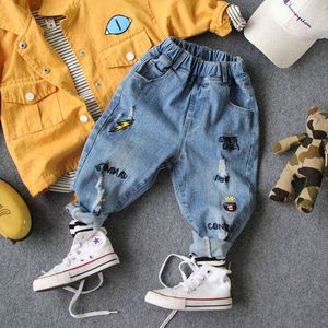 2-8Y new 2019 spring boys embroidery denim pants fashion style spring boys jeans kids clothing kids boys jeans long length G1220