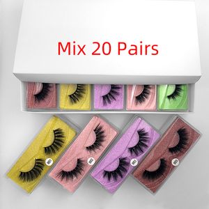 Cílios postiços 3D Mink Cílios postiços naturais Conjunto longo de cílios falsos Maquiagem em massa cílios diferentes 20 estilos