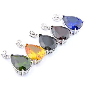 Mix 5 sztuk Rainbow Nowy Luckyshine 925 Sterling Silver Teardrop Peridot Citrine Black Onyx Gemstone Naszyjniki Wisiorki Dla Lady Party Prezent