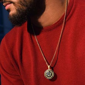 STAINLESS STEEL CALLIGRAPHY DISC PENDANT MENS NECKLACE ISLAMIC TURKISH ARABIC MIDDLE EAST MUSLIM JEWELS