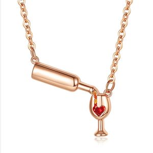 Kvinnor Halsband av smycken Personliga Zircon Inlagda Dam Love Red Wine Bottle Cup Halsband Locket Halsband för Kvinnor Party Gift