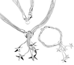 Classical Women Jewelry Sets 925 Sterling Silver 5pcs Sea-Stars Necklace & Bracelet Fashion Costume Set Necklaces Bracelets