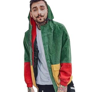 Outono mens corduroy cor bloco patchwork jaquetas com capuz mulheres hip hop hood casaco casaco casal jaqueta de beisebol streetwear 201104