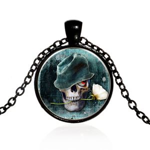 Винтажный скелет кулон ожерелье хип-хоп череп головы фото Gothic стиль стекло длинные ожерелья мужчины модный хеллоуин ювелирные изделия
