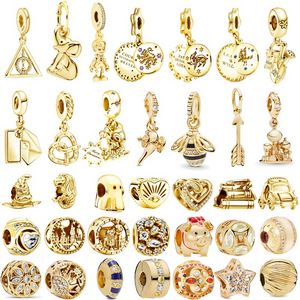 Novas Contas de Prata Esterlina 925 14k 18k Ouro Cor Coração Flores Encantos Fit Pandora Pulseira Jóias Femininas Presente DIY