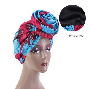African Print Stretch Bandana Head Wrap Long Scarf Satin Floral Ankara Dashiki Kvinnor Party Turban Headwear Caphair Tillbehör