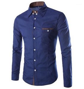 Camisas de vestido masculino Atacado - Camisa Masculina Moda Urbana ÚNICO CAMISA DE CAMISA DE BOLSO DE BOLSO DE MANDEIRA MAIS Costura de mangas compridas 1