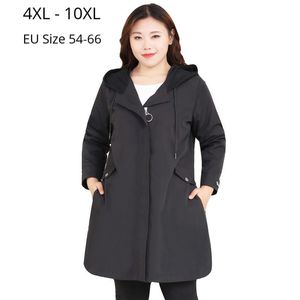 زائد الحجم 10xl 8xl 6xl المرأة طويلة الأكمام خندق معطف نمط جديد هوديس أسود قميص ربيع الخريف OL العمل ارتداء قمم 2011111