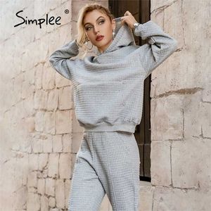 Casual Pocket Hooded Tracksuit Office Elastic Soft Drop Sleeves Sweatshirt Pant Sets Sportwear Hoodie Tvådelat set 211221