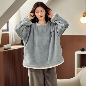 Melifle Winter Warm Flannel Soft Pyjamas uppsättningar för kvinnor 100% Velvet Atoff Home Pure Sleepwear Fashion Satin Plush Silk Nightwear 201217