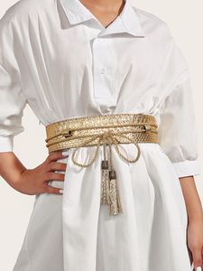Wholesale long leather belts resale online - Belts Golden Fashion Hand woven Long Leather Belt With Tassels For Women