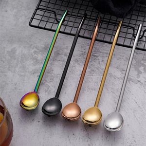 304 Stainless Steel Filter Straw Summer Cold Drinking Straw Spoon Creative Coffee Mixing Spoons Bar Kitchen Tool 5 Colors RRE12665