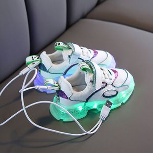 Wielokrotne tryby Kolorowe Dzieci Trampki Z Luminous Sole 2020 Buty LED Dzieci USB Charge Baby Boys Dziewczyny Buty Jasne LJ201027