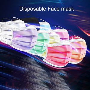 Stokta bulunan renkli tek kullanımlık yüz maskesi yetişkin koruyucu maskeleri Üç katmanları eritilerek spreyle tasarımcı maskeleri baskı kişiselleştirilmiş