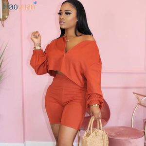 Haoyuan Plus Size Två Piece Set Kvinnor Tracksuit Sommar Kläder Beskära Bikar Shorts Söt kostymer Sexiga Klubb Outfits Matchande Sats T200603