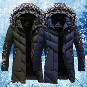 Vinter Parkas Män Long Outwear Coat Mens Vinter Jacka Bomull Barnad Puffer Jacka Mode Utomhus Coat Warm Fur Collar 201114