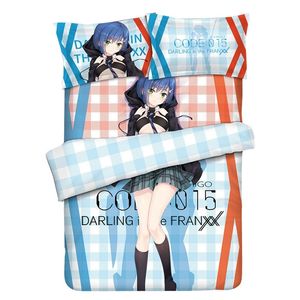 Anime Darling i Franxx Ichigo Luxury Duvet Cover Flat Bed Sheets PillowCase King Queen Full Twin Bedding Set Bedding Set T200706