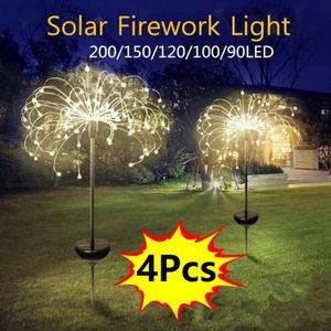 4 adet Güneş Enerjili Açık Çim Küre Karahindiba Fireworks Lamba 90/120/150 Bahçe Çim Peyzaj Lambası için LED Tatil Işığı