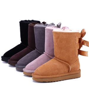 Winter Warm WG Bambini Stivali da neve per bambini Stivali in feltro per bambini in vera pelle per bambino con lacci a metà polpaccio Bow-knot Ragazzi ragazze scarpe da crepuscolo