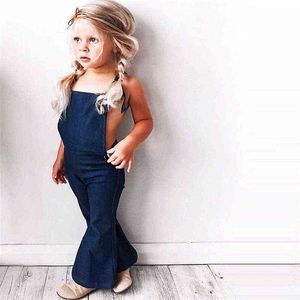 2018 Fashion Toddler Kids Baby Girl Ärmlös Backless Strap Denim Övergripande Romper Jumper Bell Bottom Byxor Sommarkläder G1221