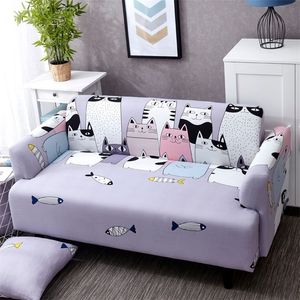 Lovely Cats Spandex Sofa Cover Cute Cats Pattern Sectional Couch Cover All-inclusive Couch Cover Furniture Protector LJ201216