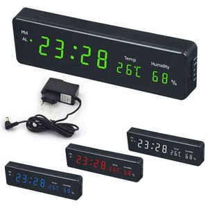 デジタル壁時計ビッグLEDタイムカレンダー温度湿気表示机テーブル時計電子LED壁ウォッチ装飾EUプラグH1230