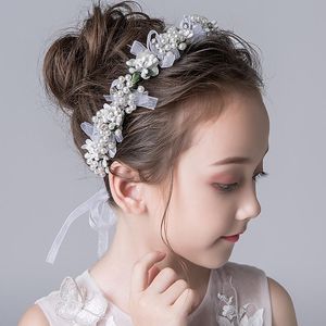 Hårtillbehör Brudblomma Crown Band Wedding Floral Kids Headband Garland Girl Pearl Wreath Party Headpiece