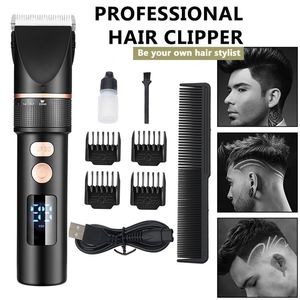 Electric Hair Clipper Rechargeable Trimmer Ceramic Blade Salon Men Cutting Barber Machine LCD Display 220216
