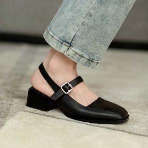 Designer Shoes Women Sandals Square Toe Slip On Slajdy Panie Dress Mules Med Heel