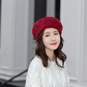 Senhora elegante Mulheres de lã quente de veludo francês clássico Beret Beanie Slouch Hat Cap Beret Feminino