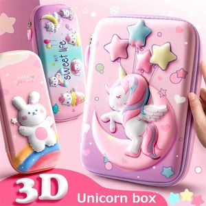 3D Pencil Case EVA Storage Box Lovely Pink Unicorn Cartoon Pen Bag for School Girl Kawaii Stationery Gift Pouch Eraser Holder IN 220110