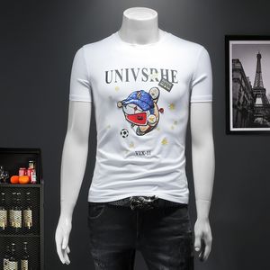 Summer 2023 New England Men's Tops Mercerized Cotton Trend T-Shirts Short Sleeves Fashion Printing Casual Round Neck Embroide2270