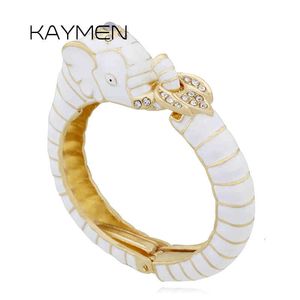 Animal Style Elephant Statement Bangle Bracelet for Women Inlaid Rhinestone Enamel Cuff 8 Colors Party Jewelry