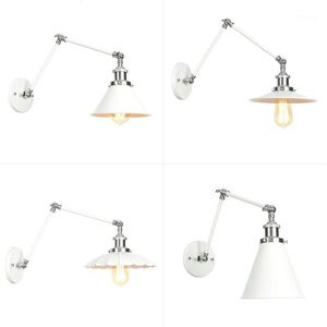 Vägglampa ren vit amerikansk retro sänglampor kreativa vardagsrum industriell studie läser gång vintage lång arm led ljus1