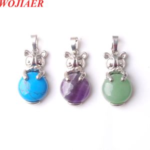 WOJIAER Natural Animal The Rabbit Pendant Bead Round Gem Stone Fashion Jewelry for Women BE906