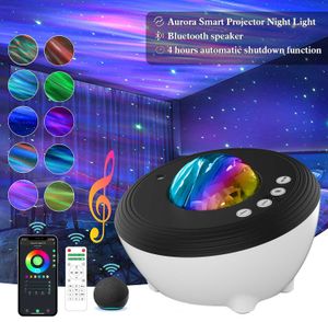 WiFi Smart LED Night Lighting Aurora Galaxy Projetor Quarto Decoração Rotate Starry Sky Projection Lamp Bluetooth USB Music Player presentes